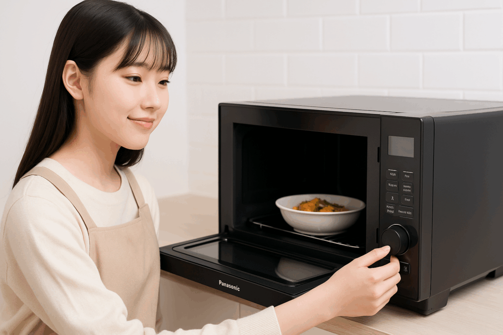 NE-BS9Dのオーブンレンジを使っている女性