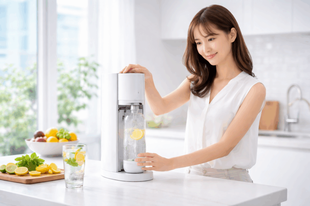 女性がソーダストリームを使っている画像