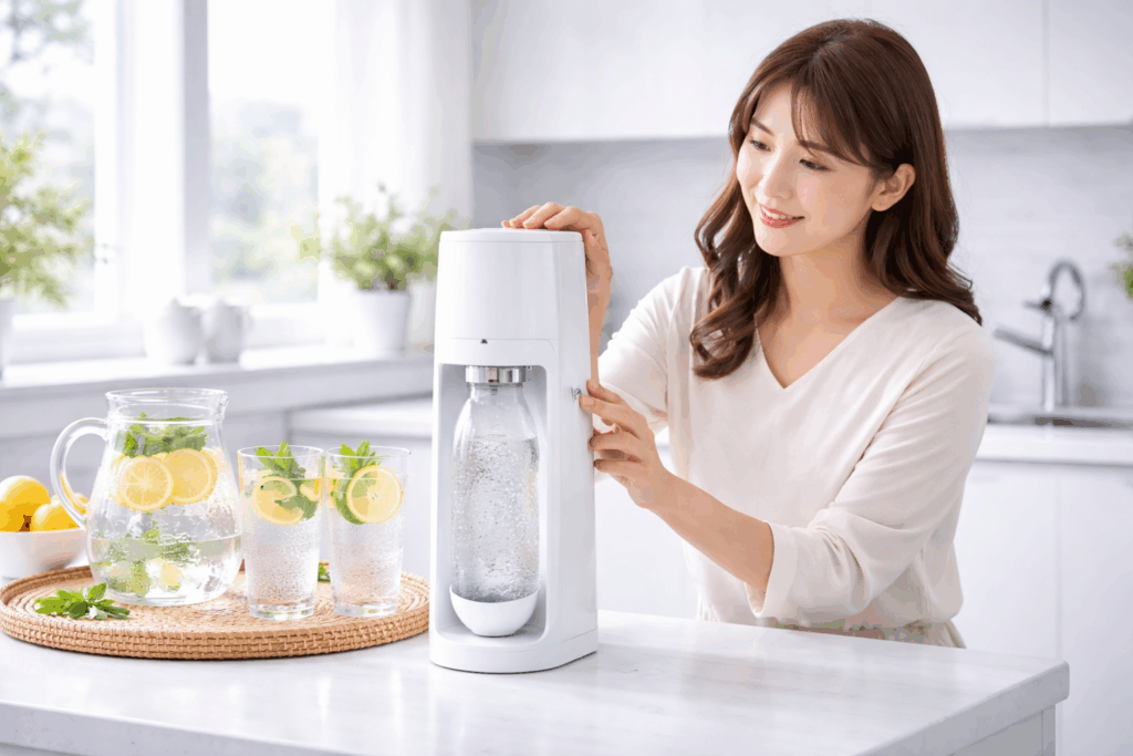 ソーダストリームを使う女性の画像